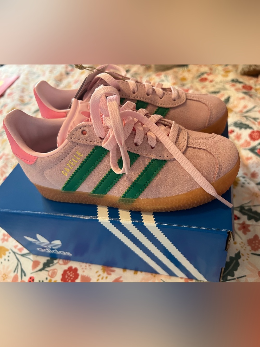 adidas Kids Pink and Green Gazelle Sneakers